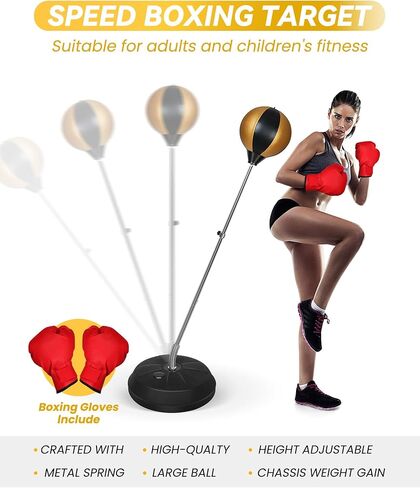 Fitness Reflex Bag, Speed Ball Stand Punching Bag with Gloves, Boxing Bag for Adults and Teens, Great for Gifts MMA Training(Black Gold) in Saudi Arabia