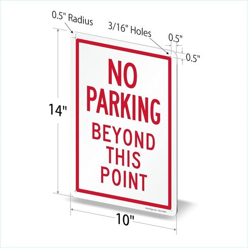 SmartSign 14 × 10 بوصة "ممنوع وقوف السيارات بعد هذه النقطة" لافتة معدنية مع فتحات تم مسحها مسبقًا، 40 مل من الألومنيوم المقاوم للصدأ، أبيض وأحمر in Saudi Arabia