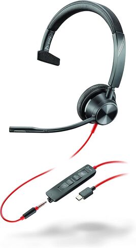 Plantronics Poly (Plantronics + Polycom) Blackwire 3315 Wired, Single Ear (Mono) USB-C Headset- Connect to PC/Mac via USB-C or Mobile/Tablet via 3.5 mm Connector, Zoom & More (214015-101) in Saudi Arabia