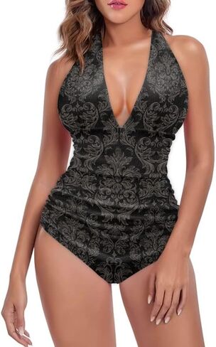 ملابس سباحة ملونة للتحكم في البطن للنساء، ملابس سباحة قطعة واحدة برقبة على شكل حرف V، ملابس سباحة برباط ذاتي مقاس كبير in Kuwait