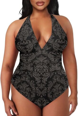 ملابس سباحة ملونة للتحكم في البطن للنساء، ملابس سباحة قطعة واحدة برقبة على شكل حرف V، ملابس سباحة برباط ذاتي مقاس كبير in Kuwait