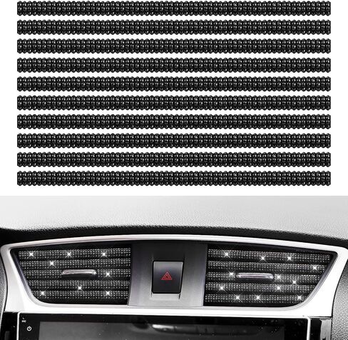 10 قطع من زخرفة منفذ تهوية السيارة اللامعة، وأحجار الراين اللامعة من إكسسوارات السيارات لمكيف الهواء، وشريط تزيين داخلي للسيارة لتصفيف السيارة (أسود) in Kuwait