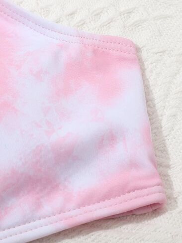 Milumia Girl 3 Piece Tie Dye Bikini Sets Spaghetti Strap Swimsuit with Ruffle Trim Coverup Pants Pink 10 Years in Saudi Arabia
