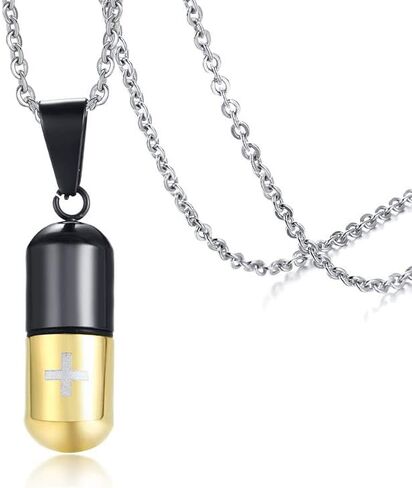Stainless Steel De Mood Cross Capsule Medicine Pill Pendant Necklace,Multi Color Option in Saudi Arabia