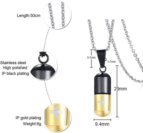 Stainless Steel De Mood Cross Capsule Medicine Pill Pendant Necklace,Multi Color Option in Saudi Arabia
