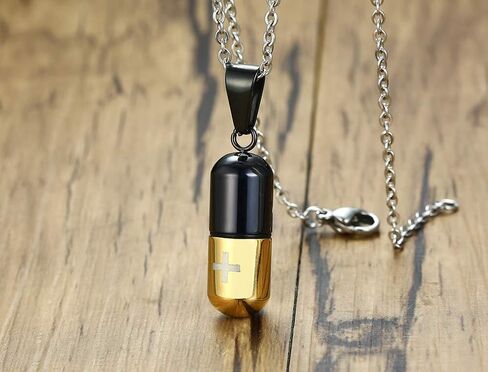 Stainless Steel De Mood Cross Capsule Medicine Pill Pendant Necklace,Multi Color Option in Saudi Arabia