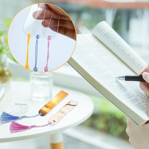 100 PCS Blank Acrylic Bookmarks with 100 Pcs Colorful Bookmark Tassels, Clear Bookmarks Bulk for DIY Craft Projects and Gift Tags, 5 x 1inch in Kuwait