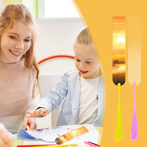 100 PCS Blank Acrylic Bookmarks with 100 Pcs Colorful Bookmark Tassels, Clear Bookmarks Bulk for DIY Craft Projects and Gift Tags, 5 x 1inch in Kuwait