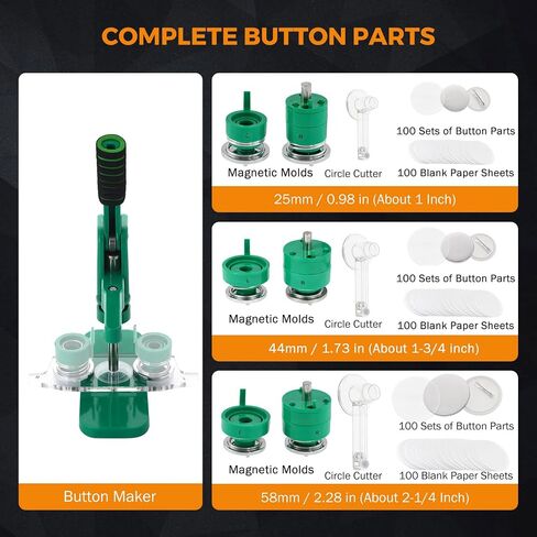 BEAMNOVA Upgraded Button Maker Multiple Sizes 25mm 44mm 58mm (1+1.73+2.28 in) Badge Making Machine Absorbable Molds, 300 Button Parts Supplie, Blank Papers, Round Pin Maker Kit in Saudi Arabia