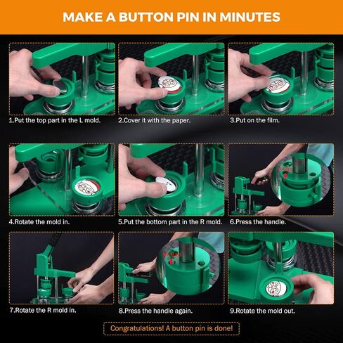 BEAMNOVA Upgraded Button Maker Multiple Sizes 25mm 44mm 58mm (1+1.73+2.28 in) Badge Making Machine Absorbable Molds, 300 Button Parts Supplie, Blank Papers, Round Pin Maker Kit in Saudi Arabia