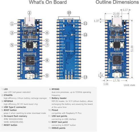 Waveshare RP2040-Plus, A Low-Cost, High-Performance Pico-Like MCU Board Based On Raspberry Pi Microcontroller RP2040 4MB in Saudi Arabia