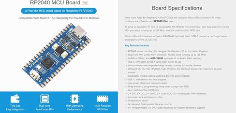 Waveshare RP2040-Plus, A Low-Cost, High-Performance Pico-Like MCU Board Based On Raspberry Pi Microcontroller RP2040 4MB in Saudi Arabia