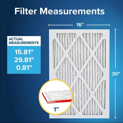 Filtrete 16x30x1 AC Furnace Air Filter, MERV 11, MPR 1000, Micro Allergen Defense, 3-Month Pleated 1-Inch Electrostatic Air Cleaning Filter, 6 Pack (Actual Size 15.81x29.81x0.81 in) in Kuwait
