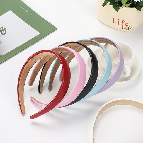 WantGor 1 Inch PU Leather Headband, Wide Padded Hairband Fashion Hair Bands Cute Womens Headbands Holiday DIY Hair Accessories (Black) in Saudi Arabia