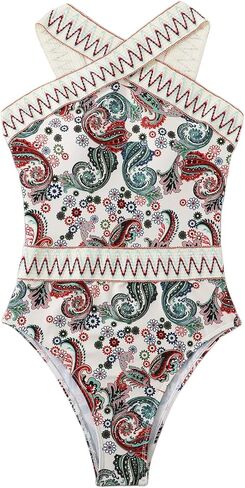 MakeMeChic Women's Floral Athletic One Piece Stretch Swimsuit Contrast Mesh Bathing Suit in Saudi Arabia