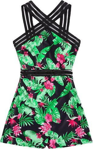 MakeMeChic Women's Floral Athletic One Piece Stretch Swimsuit Contrast Mesh Bathing Suit in Saudi Arabia