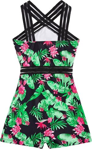 MakeMeChic Women's Floral Athletic One Piece Stretch Swimsuit Contrast Mesh Bathing Suit in Saudi Arabia