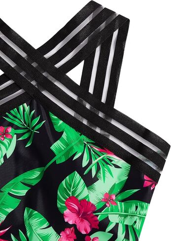 MakeMeChic Women's Floral Athletic One Piece Stretch Swimsuit Contrast Mesh Bathing Suit in Saudi Arabia