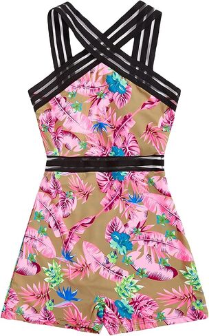 MakeMeChic Women's Floral Athletic One Piece Stretch Swimsuit Contrast Mesh Bathing Suit in Saudi Arabia