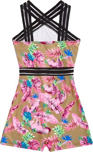 MakeMeChic Women's Floral Athletic One Piece Stretch Swimsuit Contrast Mesh Bathing Suit in Saudi Arabia