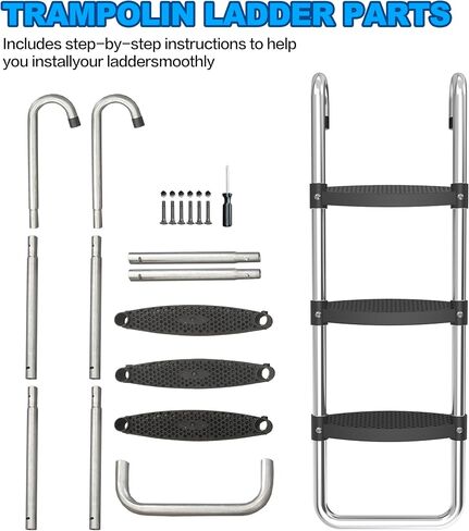 Trampoline Ladder, 3 Steps Trampoline Ladders, Universal Steps Ladder for 10ft 12ft 14ft 15ft 16ft Trampoline, Non-Slip Wide Steps, Universal Hooks, Trampoline Accessories for Kids/Children in Saudi Arabia