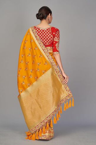 Women's Banarasi Silk Saree With Blouse Piece (28360_Yellow) in Saudi Arabia