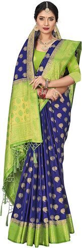 Sarees For Women's Banarasi Raw Silk || Indian Ethnic Diwali Woven Saree Gift Sari With Non Stitched Blouse in Saudi Arabia