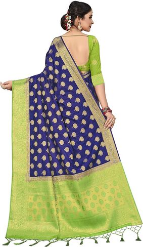Sarees For Women's Banarasi Raw Silk || Indian Ethnic Diwali Woven Saree Gift Sari With Non Stitched Blouse in Saudi Arabia