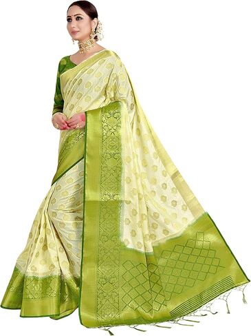 Sarees For Women's Banarasi Raw Silk || Indian Ethnic Diwali Woven Saree Gift Sari With Non Stitched Blouse in Saudi Arabia
