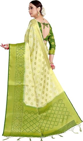 Sarees For Women's Banarasi Raw Silk || Indian Ethnic Diwali Woven Saree Gift Sari With Non Stitched Blouse in Saudi Arabia
