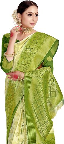 Sarees For Women's Banarasi Raw Silk || Indian Ethnic Diwali Woven Saree Gift Sari With Non Stitched Blouse in Saudi Arabia