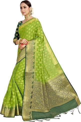 Sarees For Women's Banarasi Raw Silk || Indian Ethnic Diwali Woven Saree Gift Sari With Non Stitched Blouse in Saudi Arabia