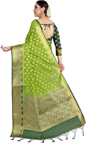 Sarees For Women's Banarasi Raw Silk || Indian Ethnic Diwali Woven Saree Gift Sari With Non Stitched Blouse in Saudi Arabia