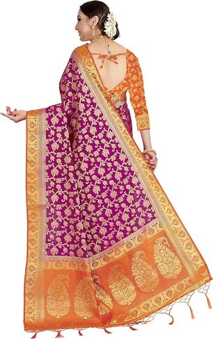 الساري الهندي للنساء من حرير باناراسي الخام || هدية الساري الهندي المنسوج لديوالي العرقي مع بلوزة غير مخيطة in Kuwait