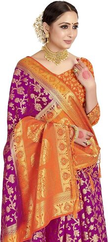 الساري الهندي للنساء من حرير باناراسي الخام || هدية الساري الهندي المنسوج لديوالي العرقي مع بلوزة غير مخيطة in Kuwait