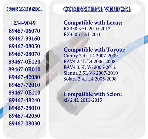 أجهزة استشعار الأكسجين o2 المنبع 234-9049 متوافقة مع تويوتا 2.4L 3.5L 2006-2012 كامري RAV4 سولارا سيينا لكزس RX350 RX450h xB 8946706070 in Kuwait