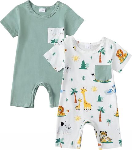 Infant Baby Boy Girl 2-Pack Short Sleeve Bodysuits Cotton Soft Rompers Summer Clothes in Saudi Arabia