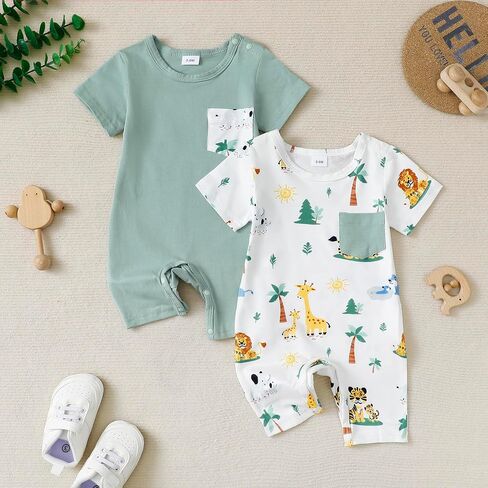 Infant Baby Boy Girl 2-Pack Short Sleeve Bodysuits Cotton Soft Rompers Summer Clothes in Saudi Arabia