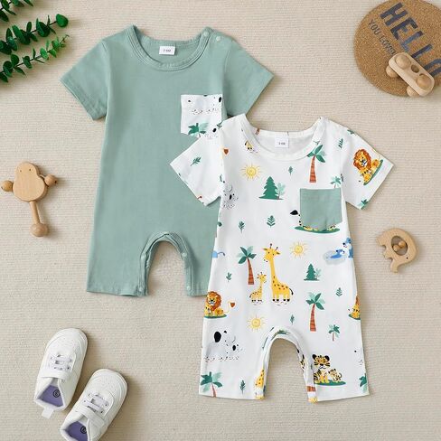Infant Baby Boy Girl 2-Pack Short Sleeve Bodysuits Cotton Soft Rompers Summer Clothes in Saudi Arabia