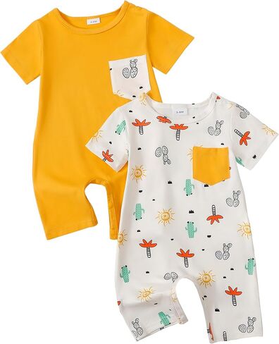 Infant Baby Boy Girl 2-Pack Short Sleeve Bodysuits Cotton Soft Rompers Summer Clothes in Saudi Arabia