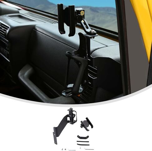 موسع حامل أكواب الباب من Linskip متوافق مع Jeep TJ Wrangler 1997-2006، حامل الهاتف الخلوي متعدد الوظائف 2 في 1، ملحقات TJ الداخلية (أسود) in Saudi Arabia