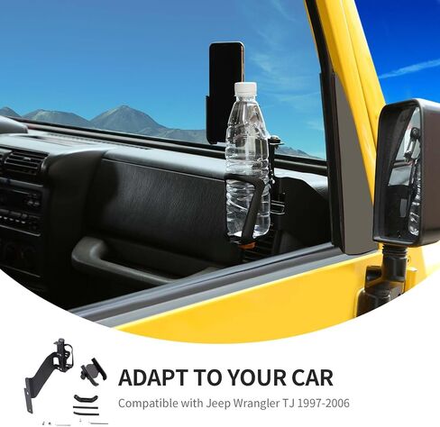موسع حامل أكواب الباب من Linskip متوافق مع Jeep TJ Wrangler 1997-2006، حامل الهاتف الخلوي متعدد الوظائف 2 في 1، ملحقات TJ الداخلية (أسود) in Saudi Arabia