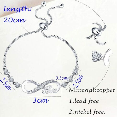 Rhinestone Infinity Endless Love Symbol Charm Connectors Adjustable Bracelet in Saudi Arabia