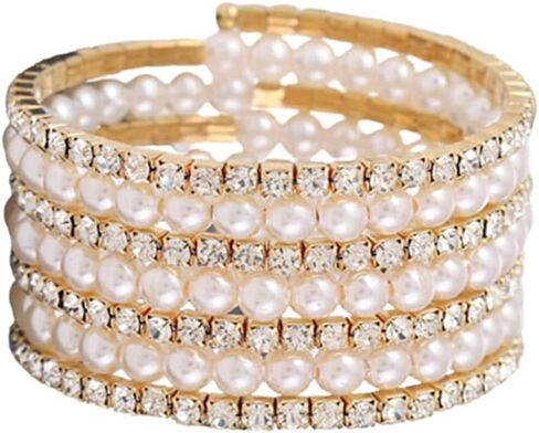 بوهو متعدد الطبقات بلورات اللؤلؤ تمتد سوار 1920s بلورات اللؤلؤ الإسورة المرنة للنساء فتاة مجوهرات الزفاف in Kuwait