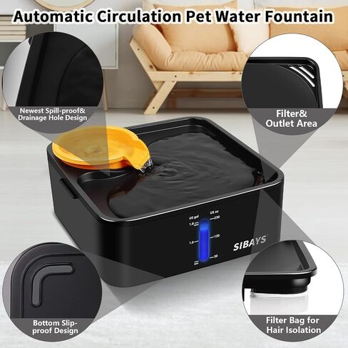 SIBAYS Dog Water Fountain for Large Dogs,1.8GAL Water Bowl Dispenser with 5 Layer Filter, Automatic Super Quiet Overflow Protection with Visible Water Level Drinking-Safe Material in Saudi Arabia