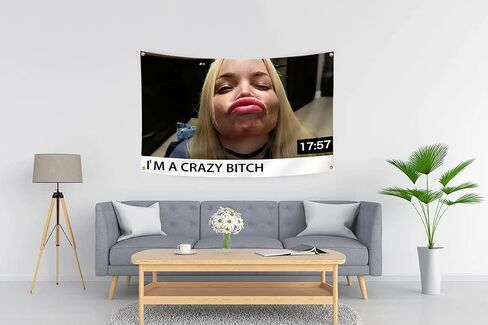 Trisha Paytas Funny Tapestry I'm Crazy Bitch Meme Wall Flag 3x5 Feet for Room College Dorm Men Cave Wall Decor Vivid Color HD Printing in Saudi Arabia