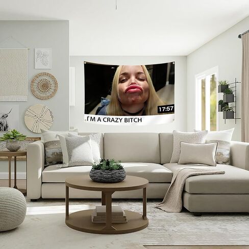 Trisha Paytas Funny Tapestry I'm Crazy Bitch Meme Wall Flag 3x5 Feet for Room College Dorm Men Cave Wall Decor Vivid Color HD Printing in Saudi Arabia