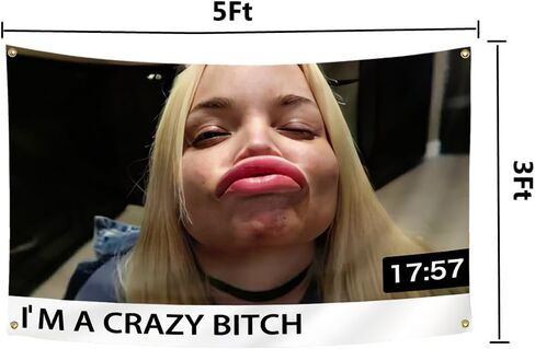 Trisha Paytas Funny Tapestry I'm Crazy Bitch Meme Wall Flag 3x5 Feet for Room College Dorm Men Cave Wall Decor Vivid Color HD Printing in Saudi Arabia