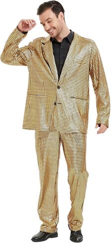 Men's Metallic Shiny Suit Retro Disco Costume Fun Outfit Sequin Blazer for Men 2 Piece for Party Prom Club in Saudi Arabia