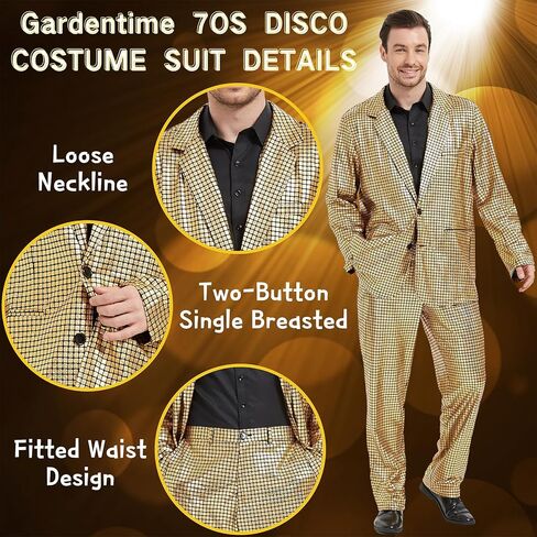 Men's Metallic Shiny Suit Retro Disco Costume Fun Outfit Sequin Blazer for Men 2 Piece for Party Prom Club in Saudi Arabia